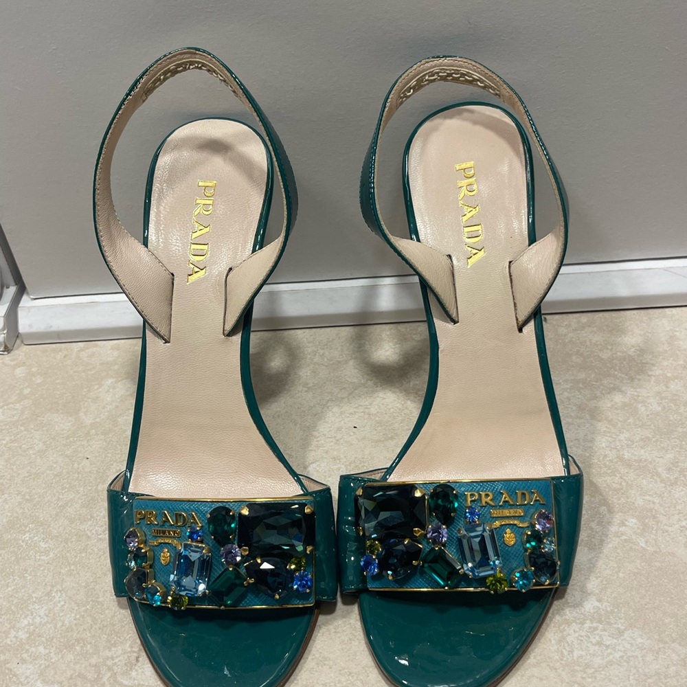 Prada Green Sandals with gems